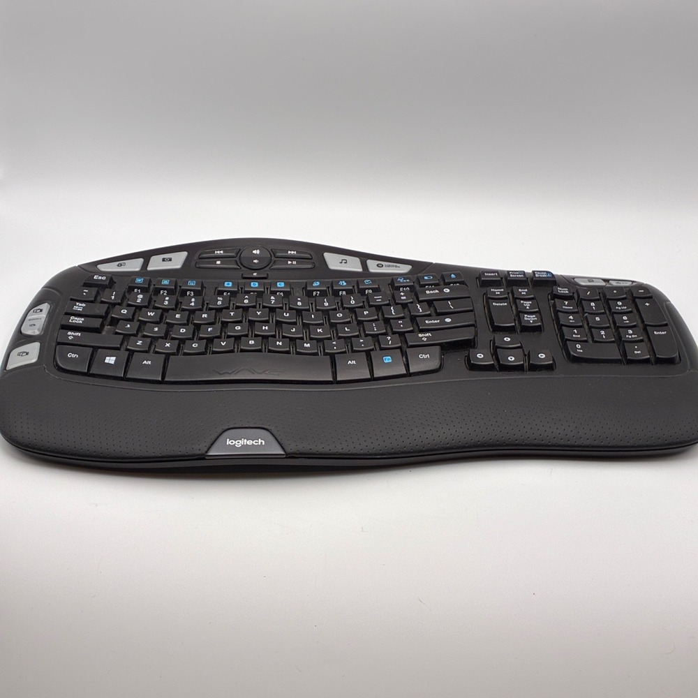 Logitech K350 Wireless Keyboard Black Ergonomic Wave Design Unifying Receiver